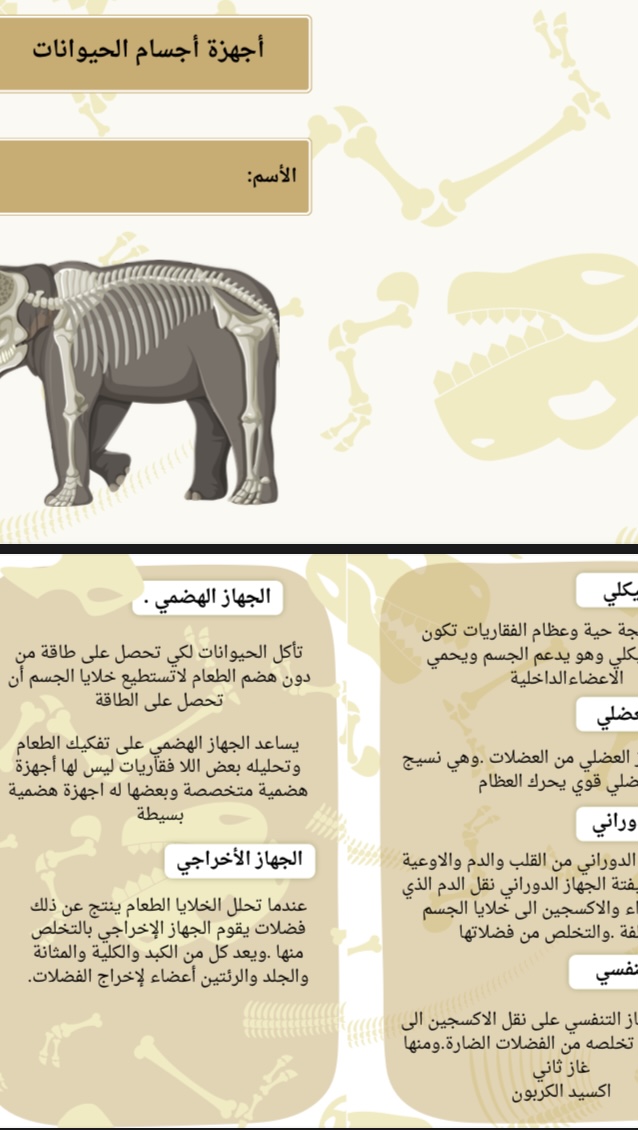 مطوية علوم اجهزة اجسام الحيوانات صف رابع الفصل الاول