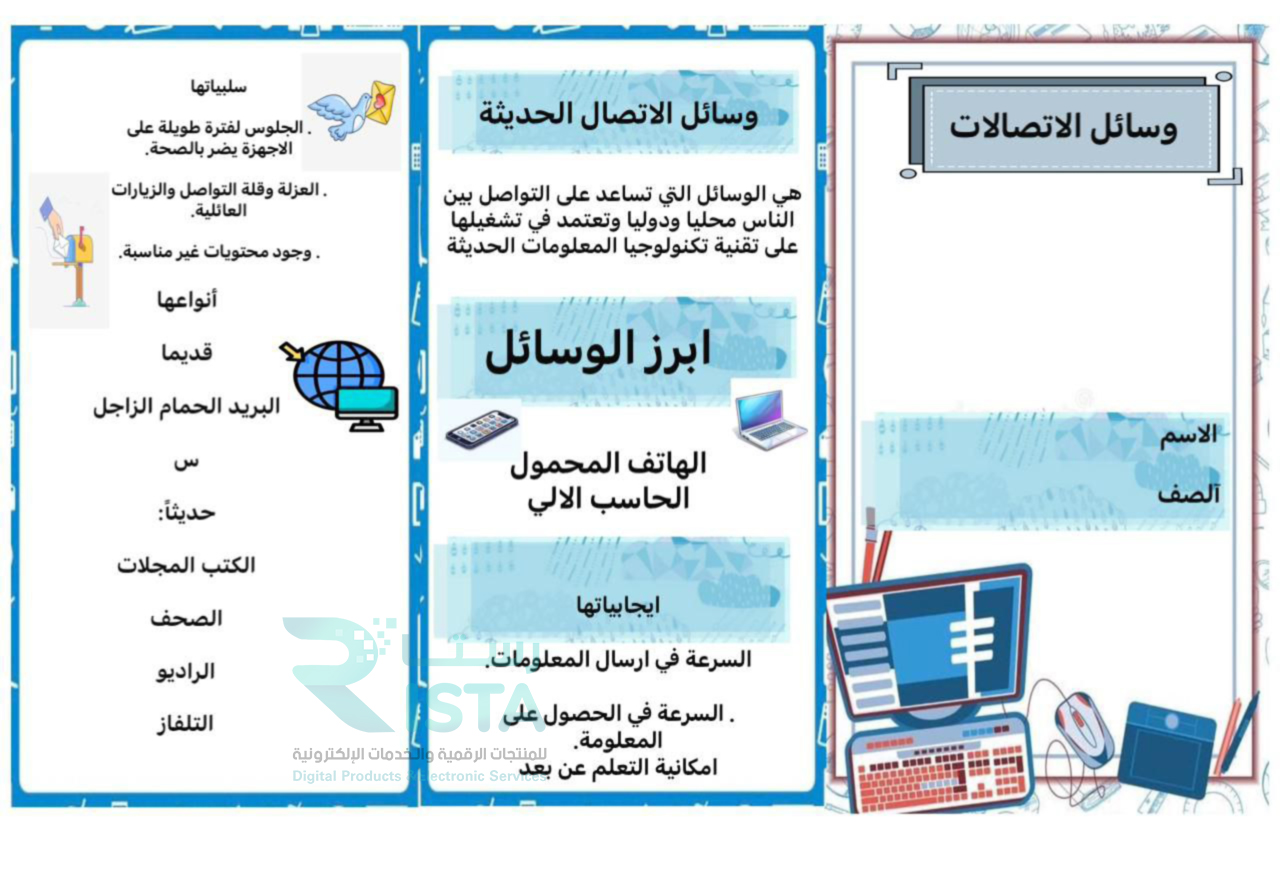 مطوية وسائل الإتصال لغتي الثالث الإبتدائي