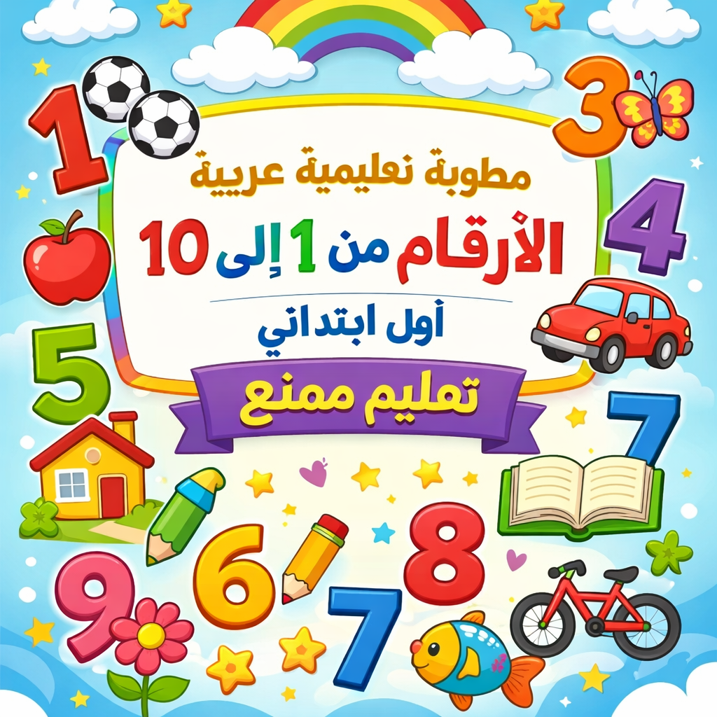 مطوية تعليمية عربية | الأرقام من 1 إلى 10 | أول ابتدائي  ⸻