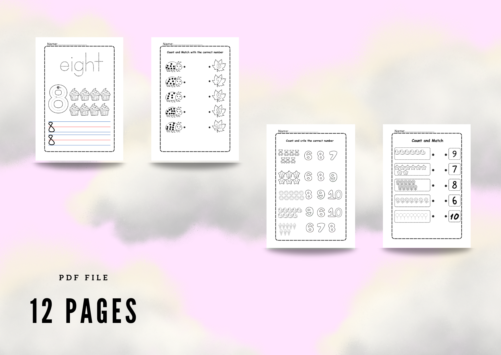 أوراق عمل رياضيات من 6 إلى 10 بصيغة PDF | تمارين أرقام قابلة للطباعة للأطفال | العد والتتبع والأنشطة