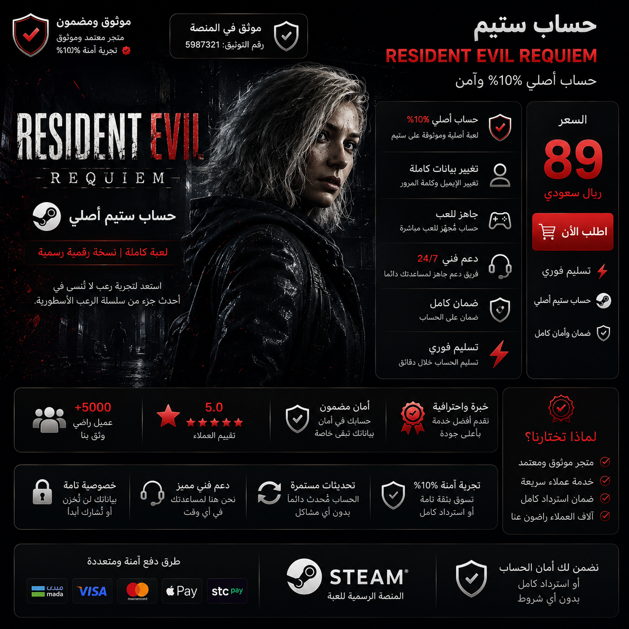 حساب Resident Evil Requiem ستيم أصلي - اللعبة الكاملة - ضمان كامل