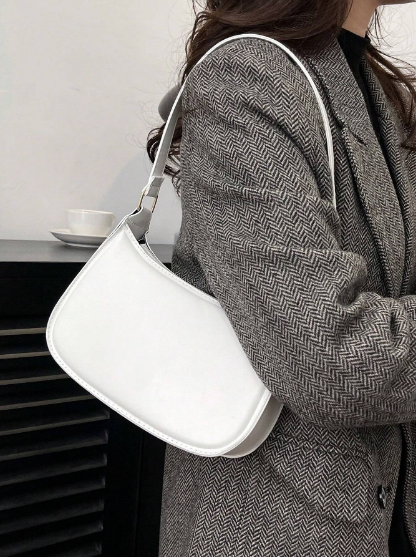 حقيبة كتف ذات لون أحادي، حقيبة نسائية بأسلوب بسيط، حقيبة هلال قمري عصرية للنساء