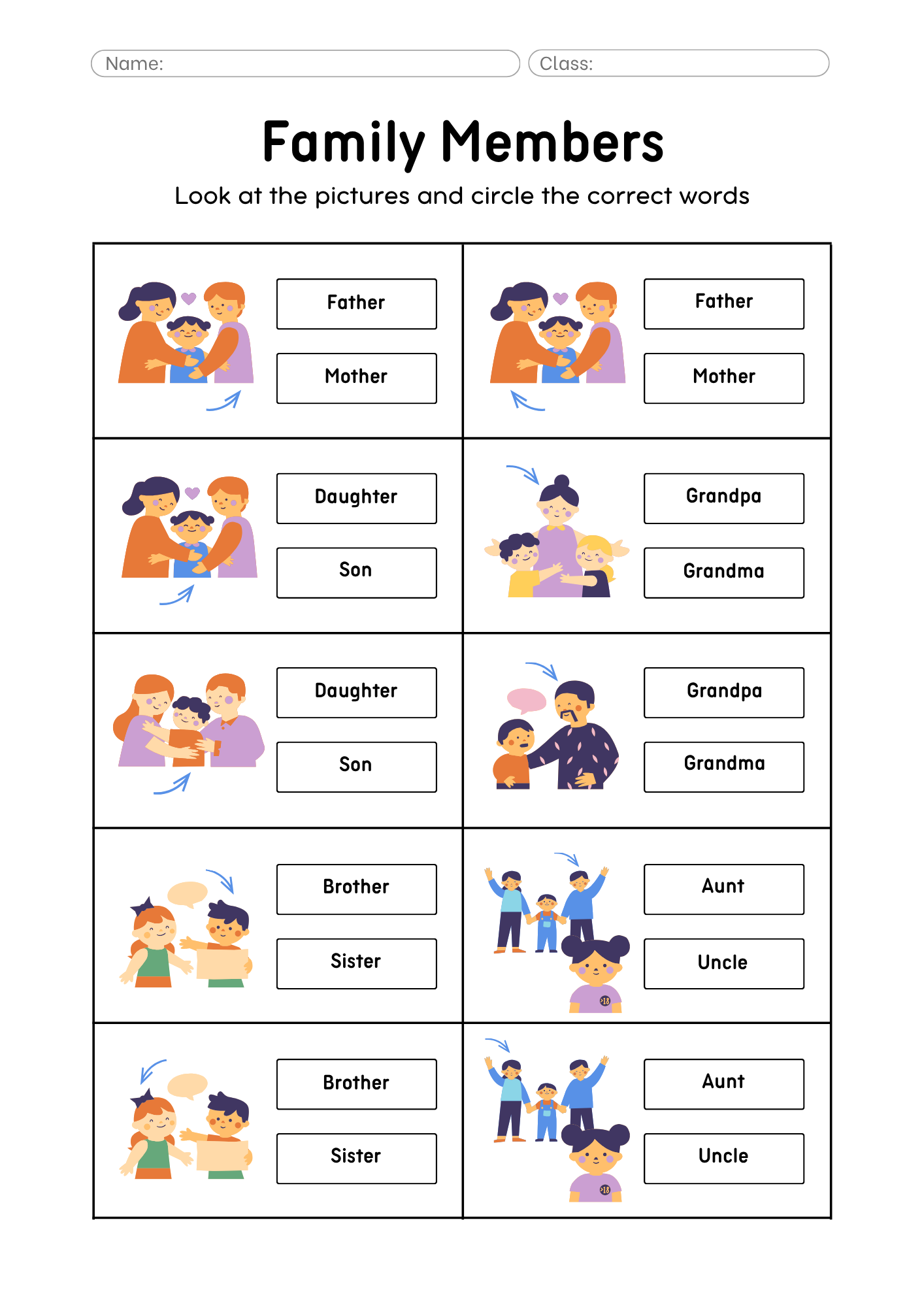 أوراق عمل درس ( my family ) مادة اللغة الإنجليزية pdf