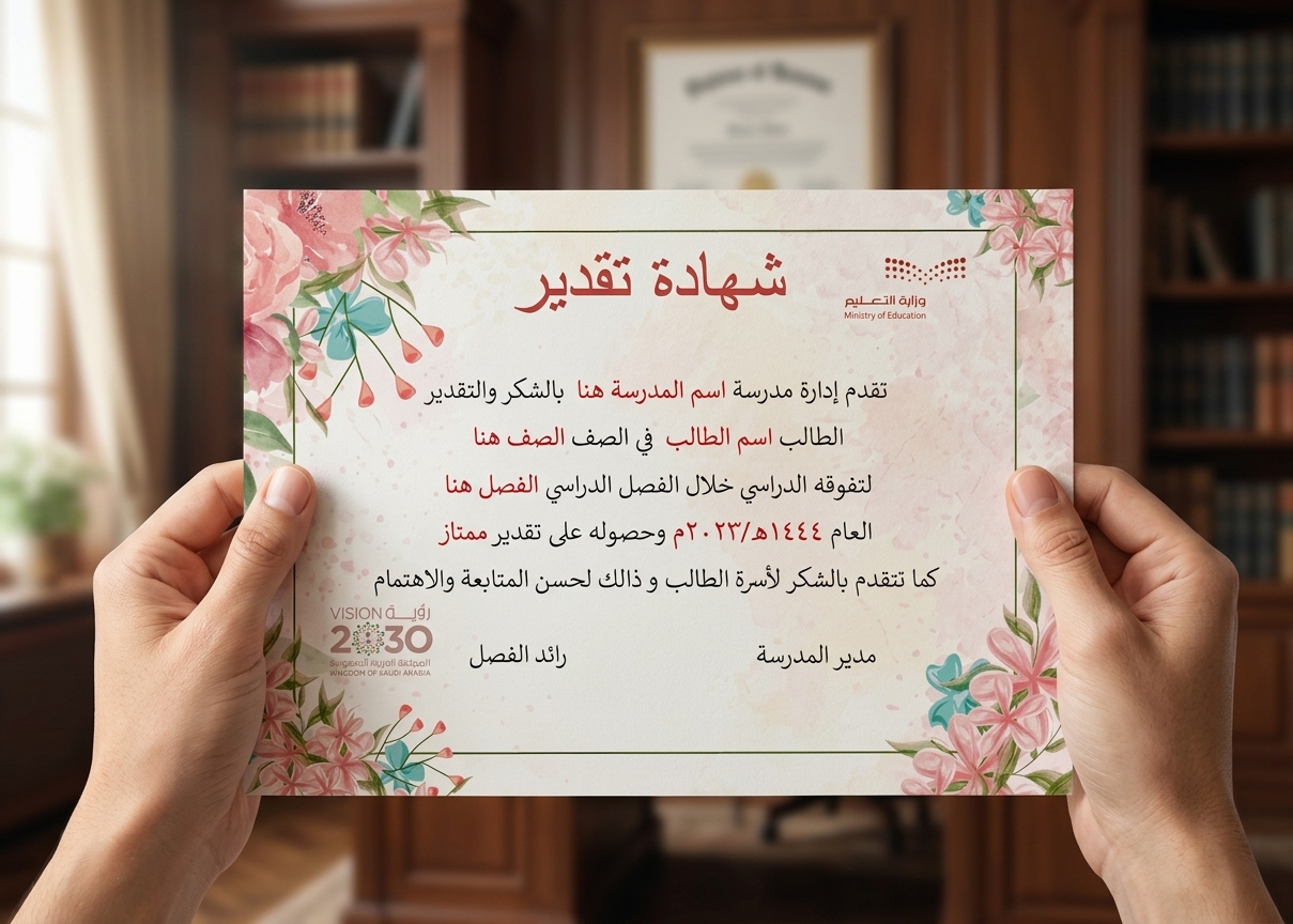 قالب شهادة تقدير مدرسية ناعمة بالزهور وقابلة للتعديل | Word