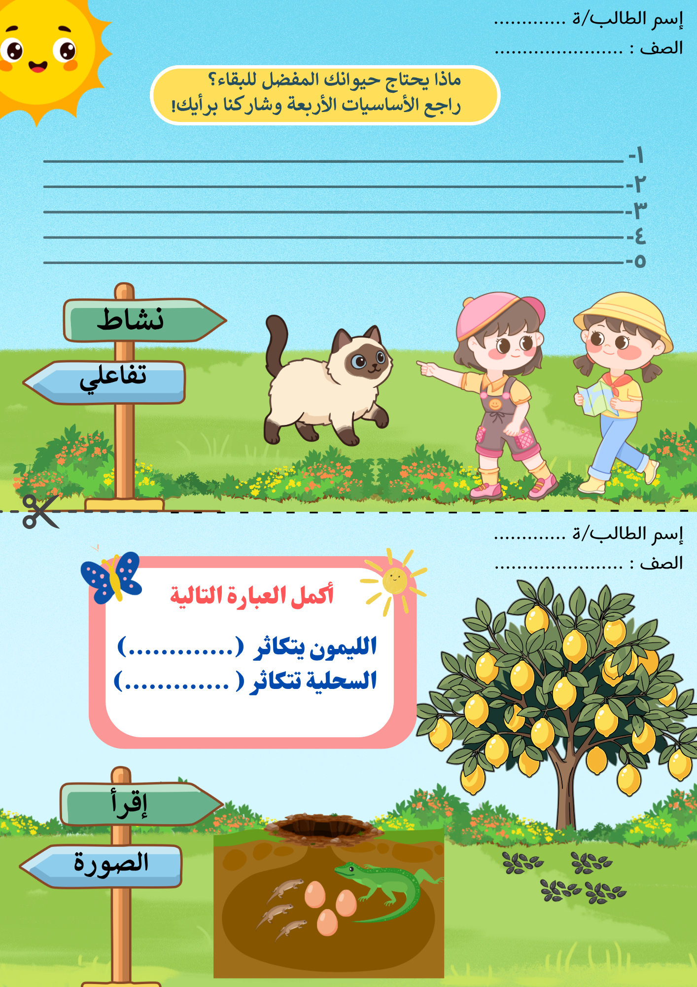 أوراق عمل درس ( المخلوقات الحية ) علوم ثالث إبتدائي pdf