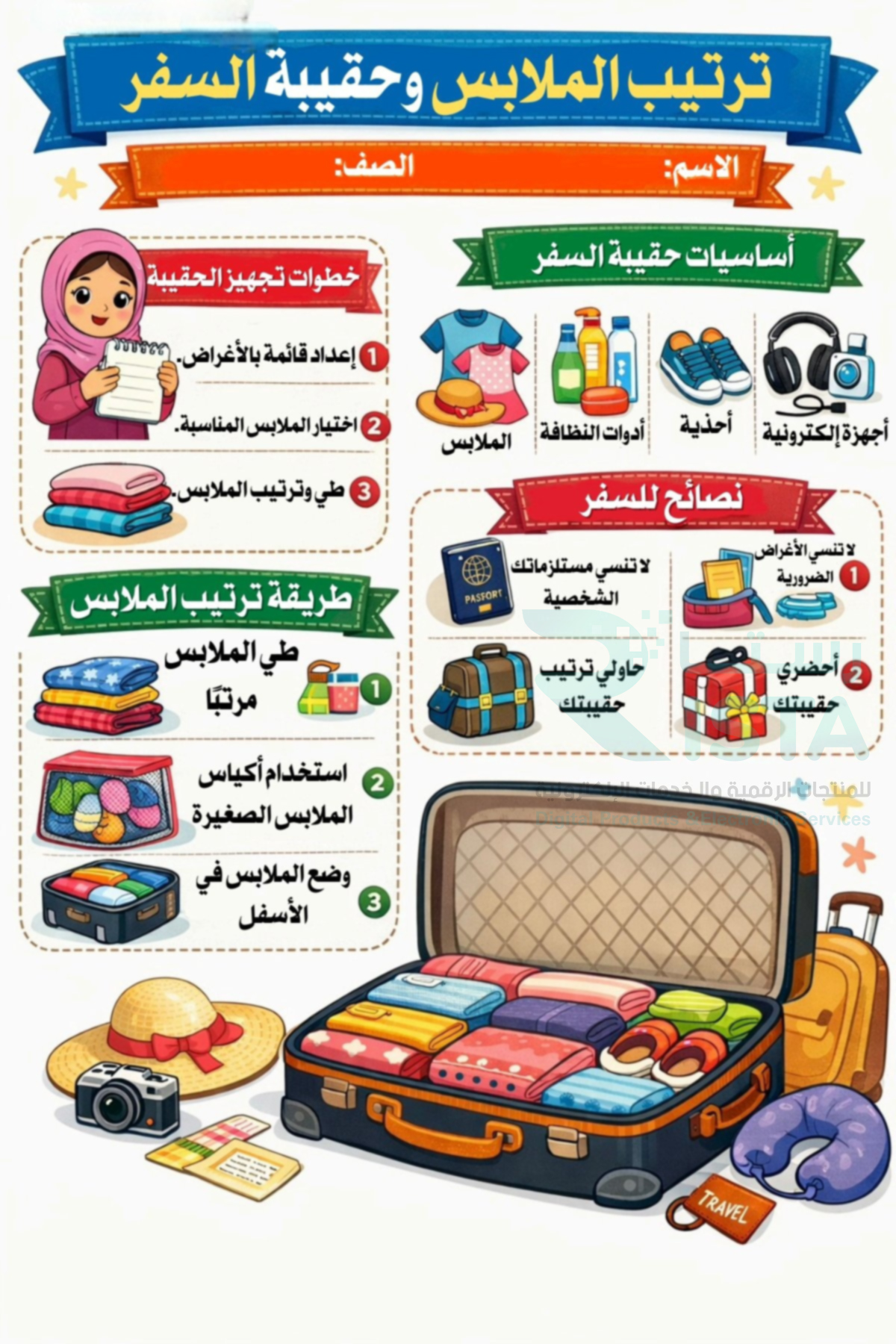 مطوية ملبسي ترتيب الملابس وحقيبة السفر أسرية خامس ابتدائي الفصل الدراسي الثاني