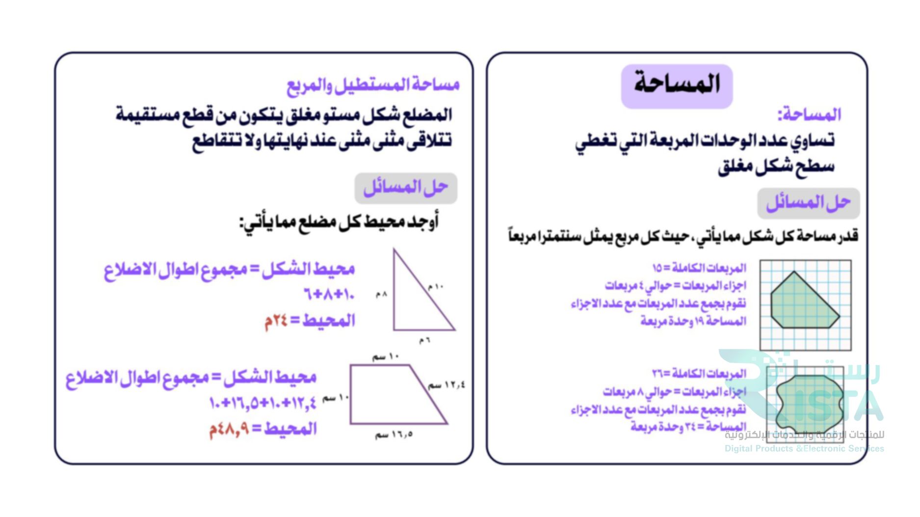 مطوية المحيط والمساحة والحجم رياضيات الخامس ابتدائي  الفصل الدراسي الثاني