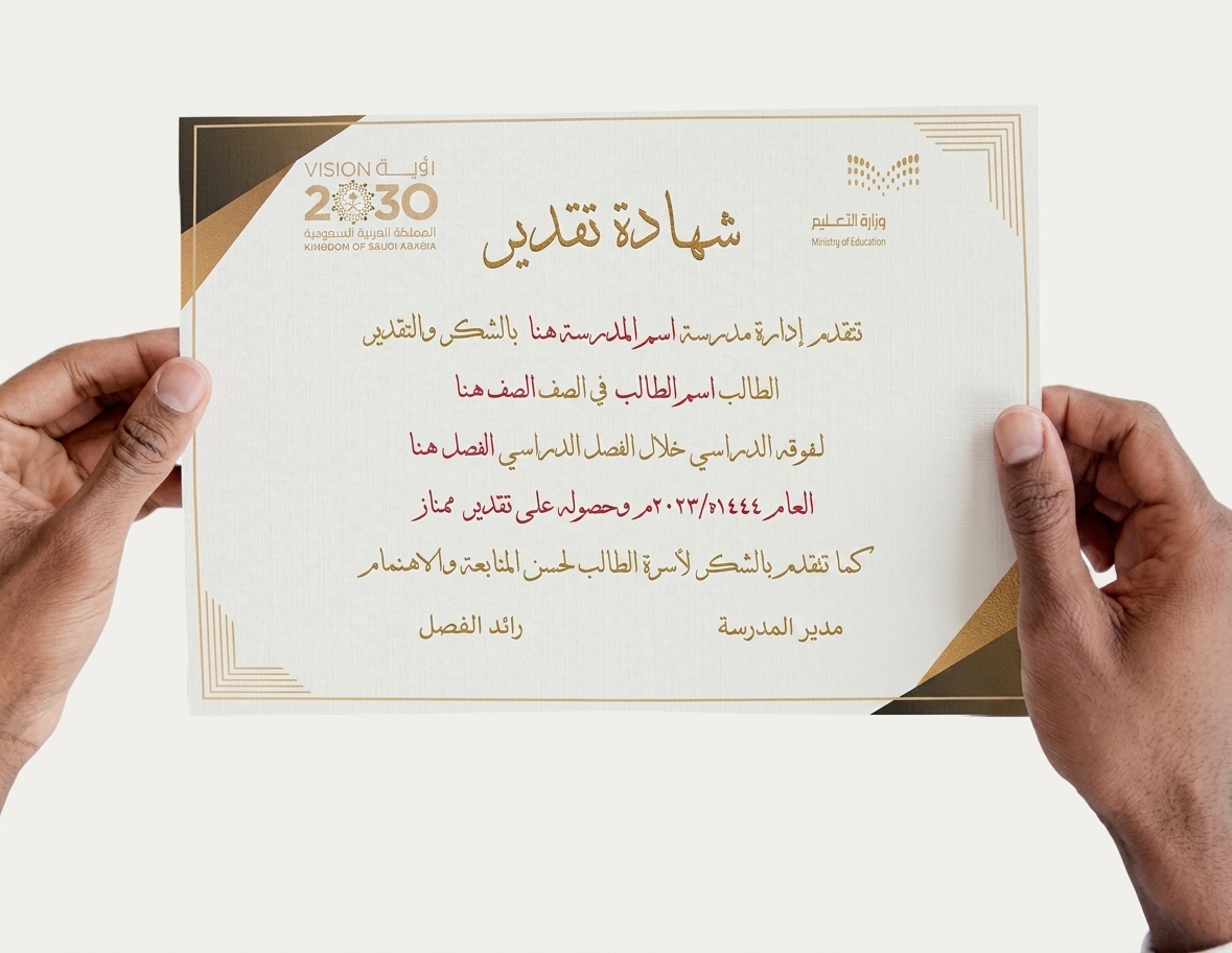 قالب شهادة تقدير مدرسية فخمة قابلة للتعديل | Word