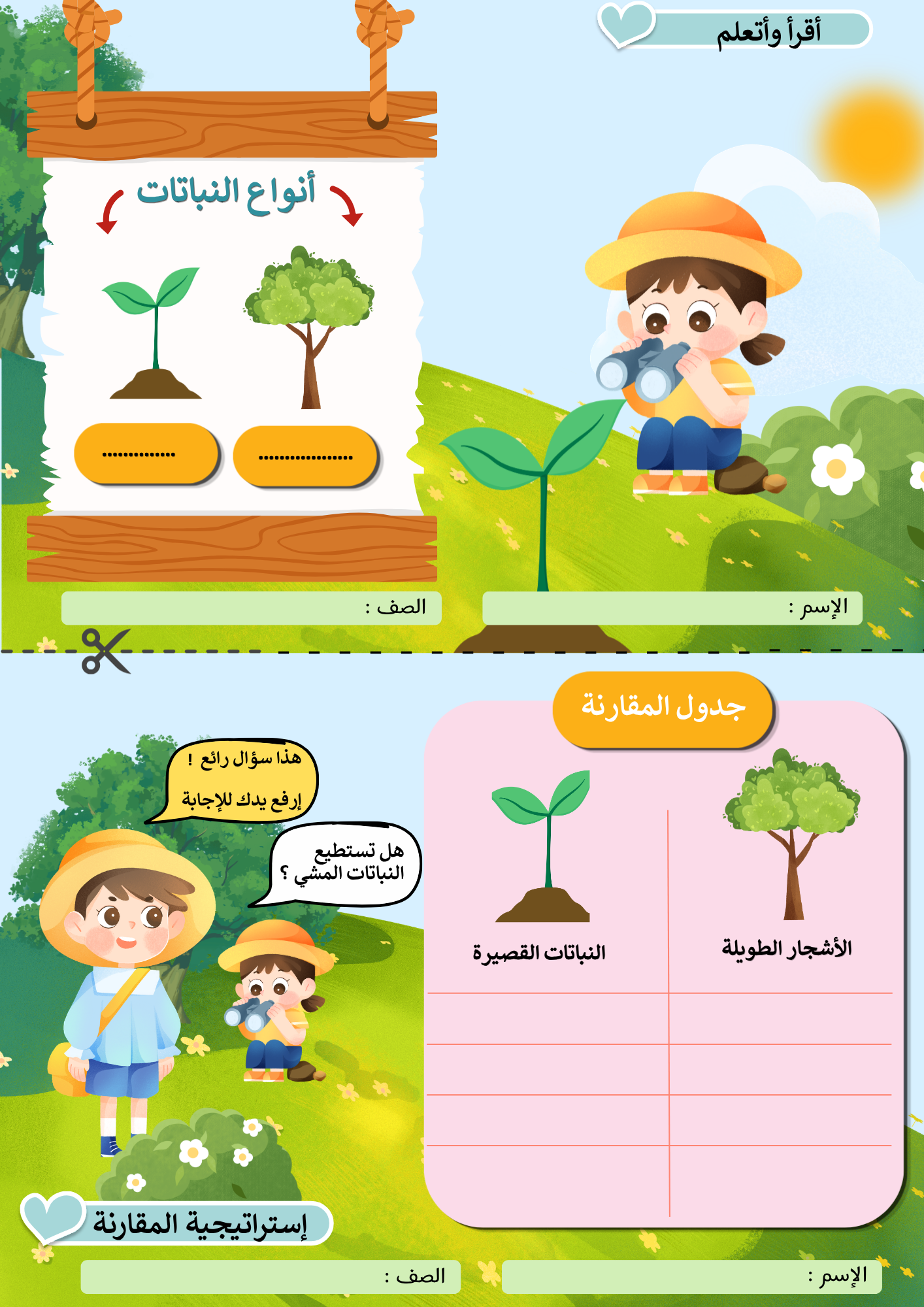 أوراق عمل درس ( النباتات وأجزائها ) علوم ثالث إبتدائي pdf