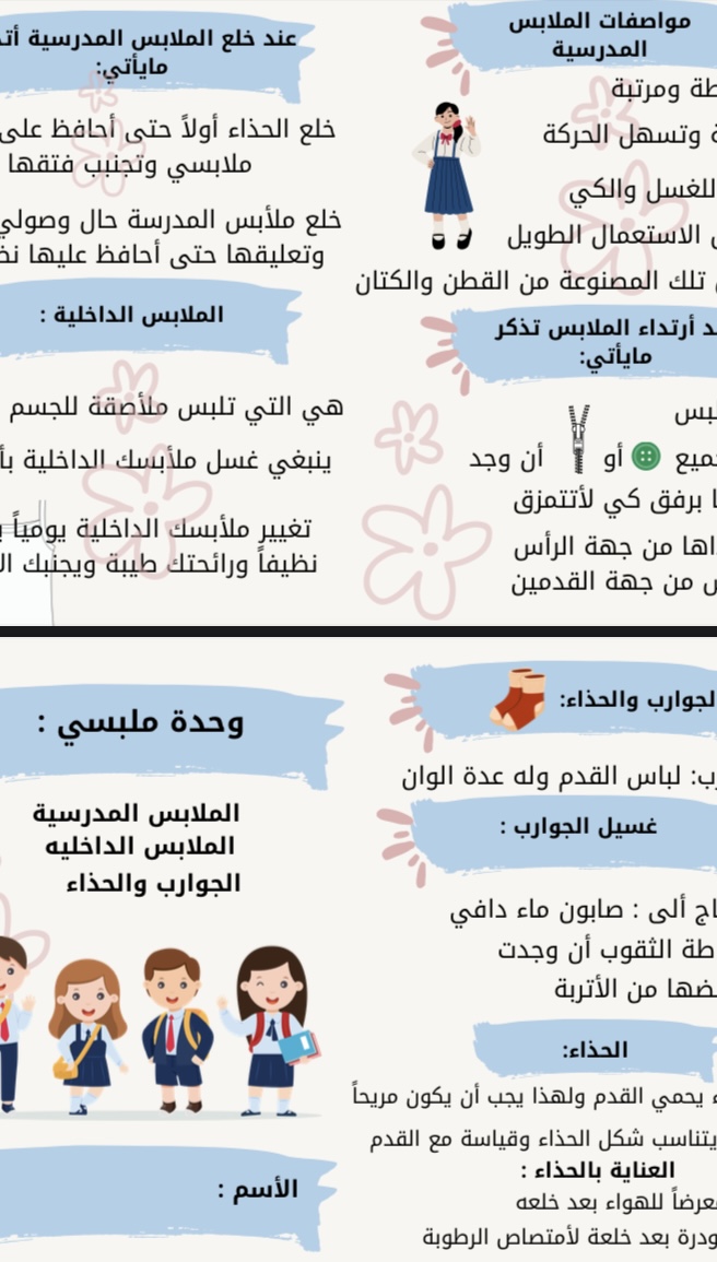 اسرية وحدة ملبسي صف رابع الفصل الاول