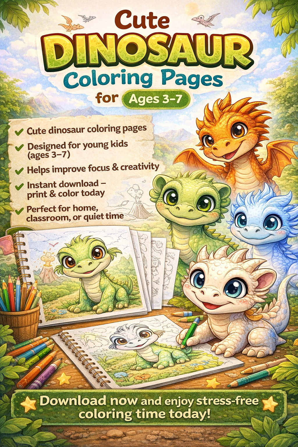 تلوين ديناصورات (100 ورقه)