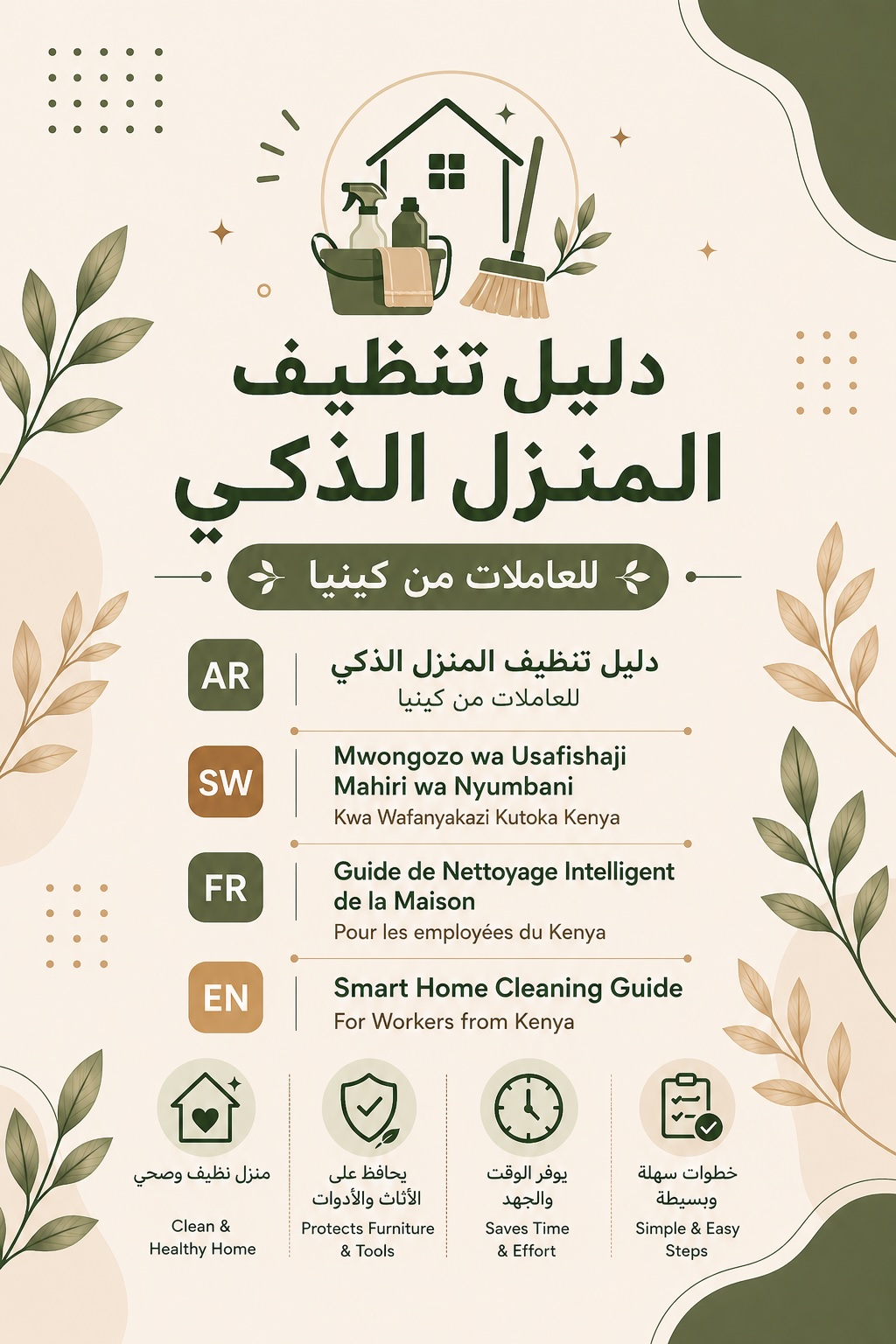 دليل تنظيف المنزل الذكي للعاملات الكينيات - عربي/سواحلي/إنجليزي