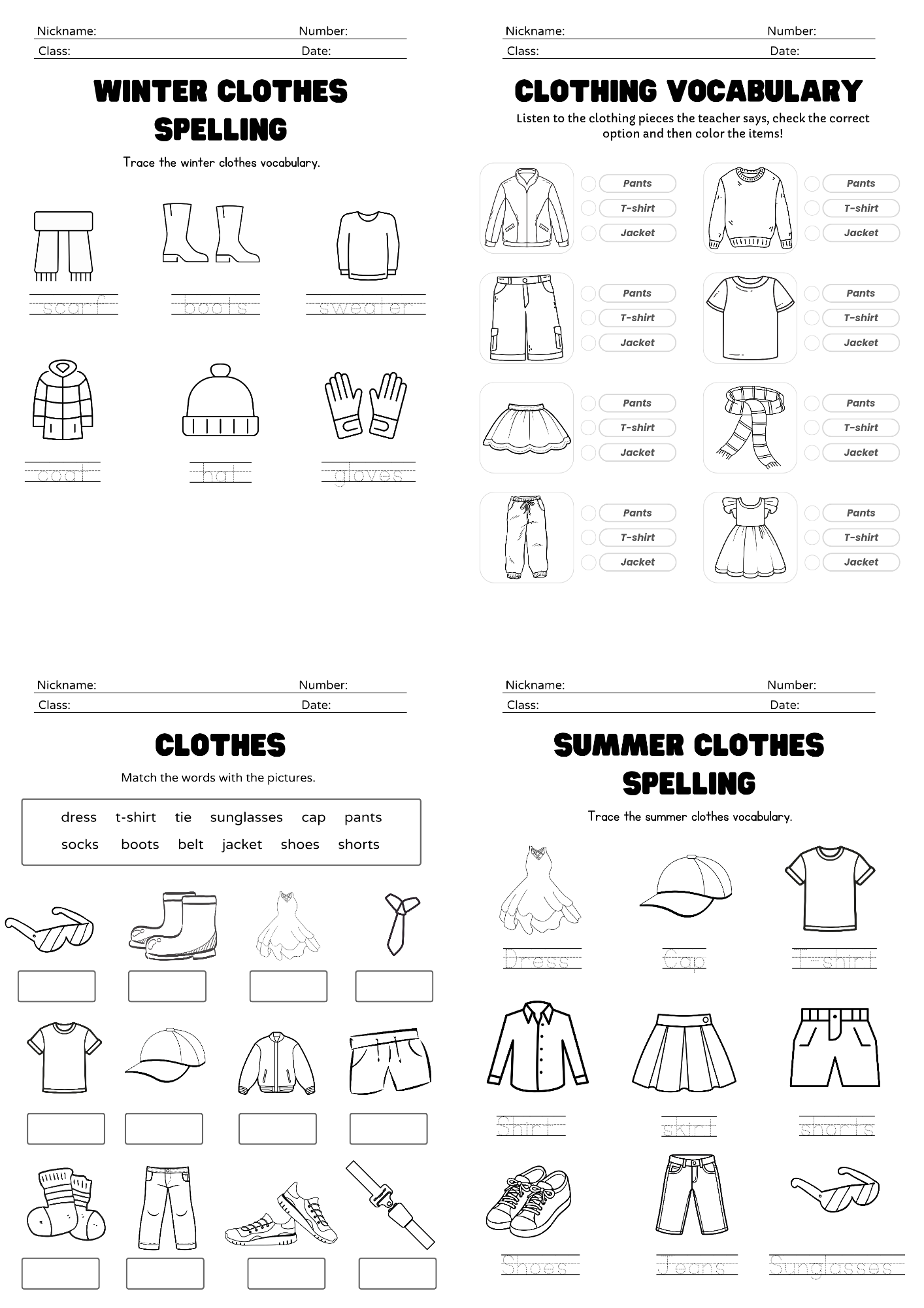 أوراق عمل درس ( clothes ) مادة اللغة الإنجليزية pdf