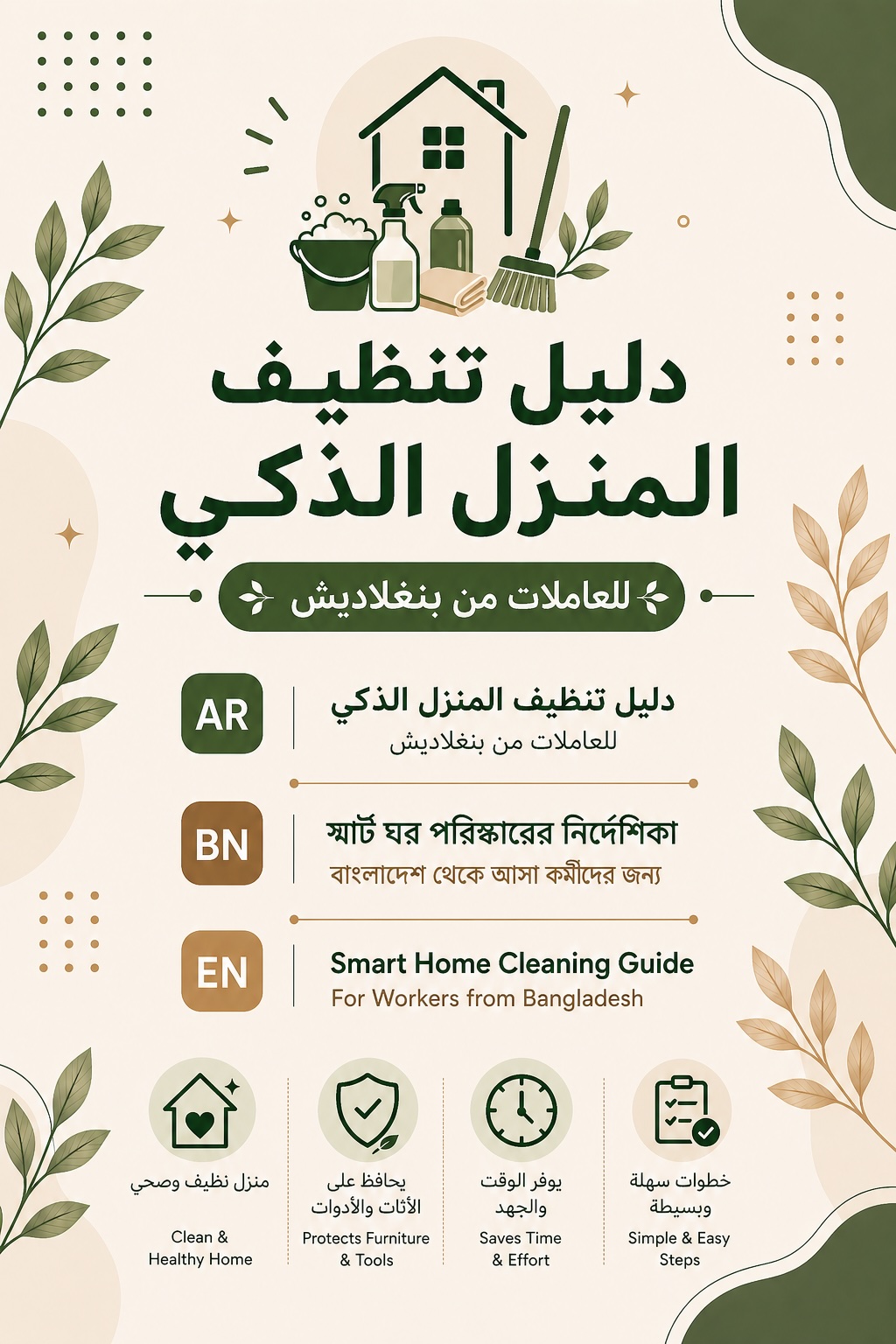 دليل تنظيف المنزل الذكي للعاملات البنغلاديشيات - عربي/بنغالي/إنجليزي