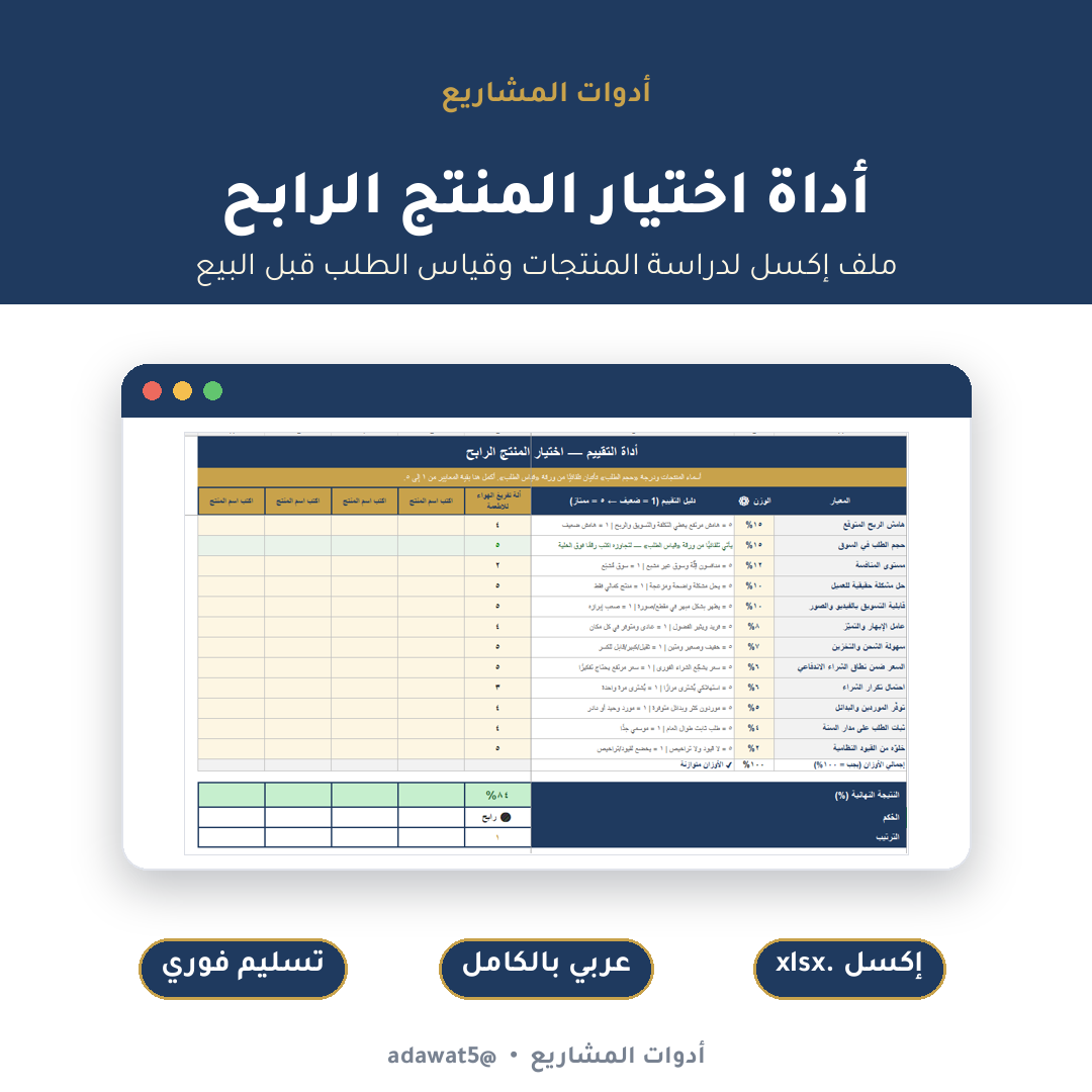 أداة اختيار المنتج الرابح – ملف إكسل لدراسة المنتجات وقياس الطلب قبل البيع