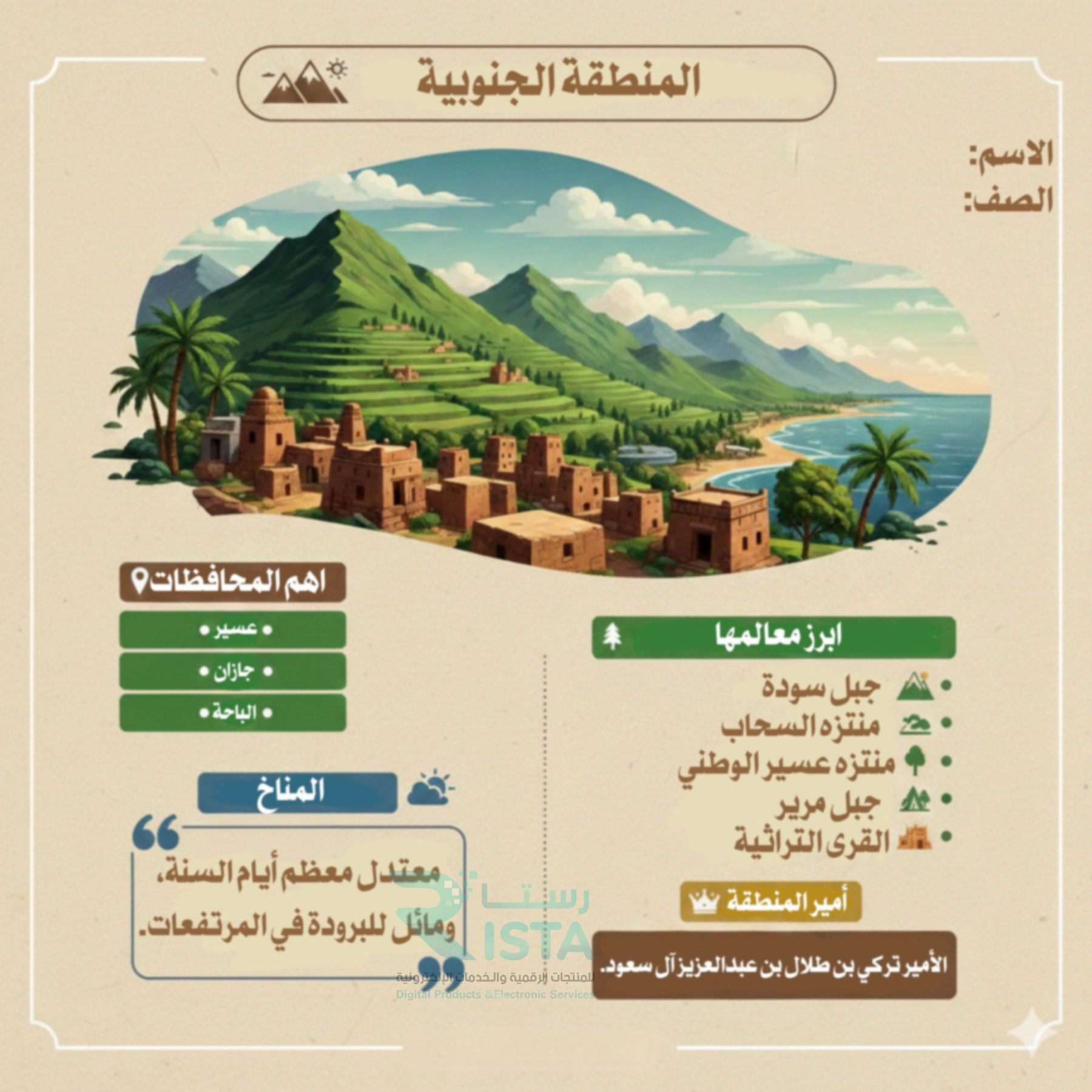 مطوية وطني العزيز المنطقة الجنوبية لغتي الصف الخامس ابتدائي  الفصل الدراسي الثاني