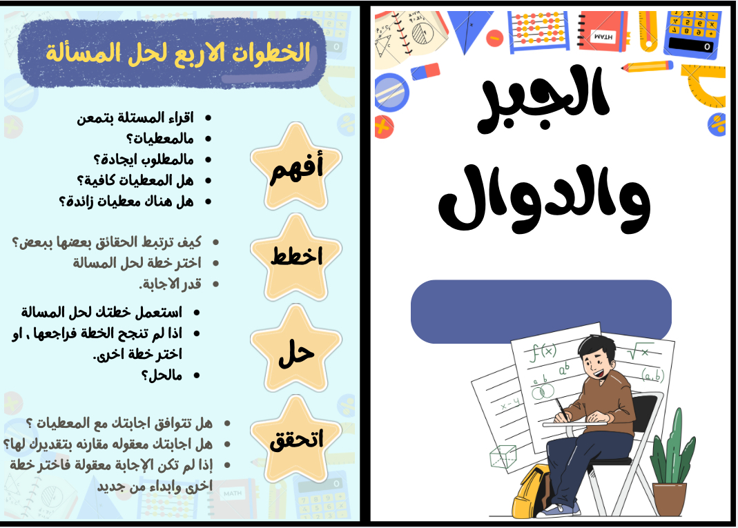 مطوية الجبر والدوال للصف اول متوسط