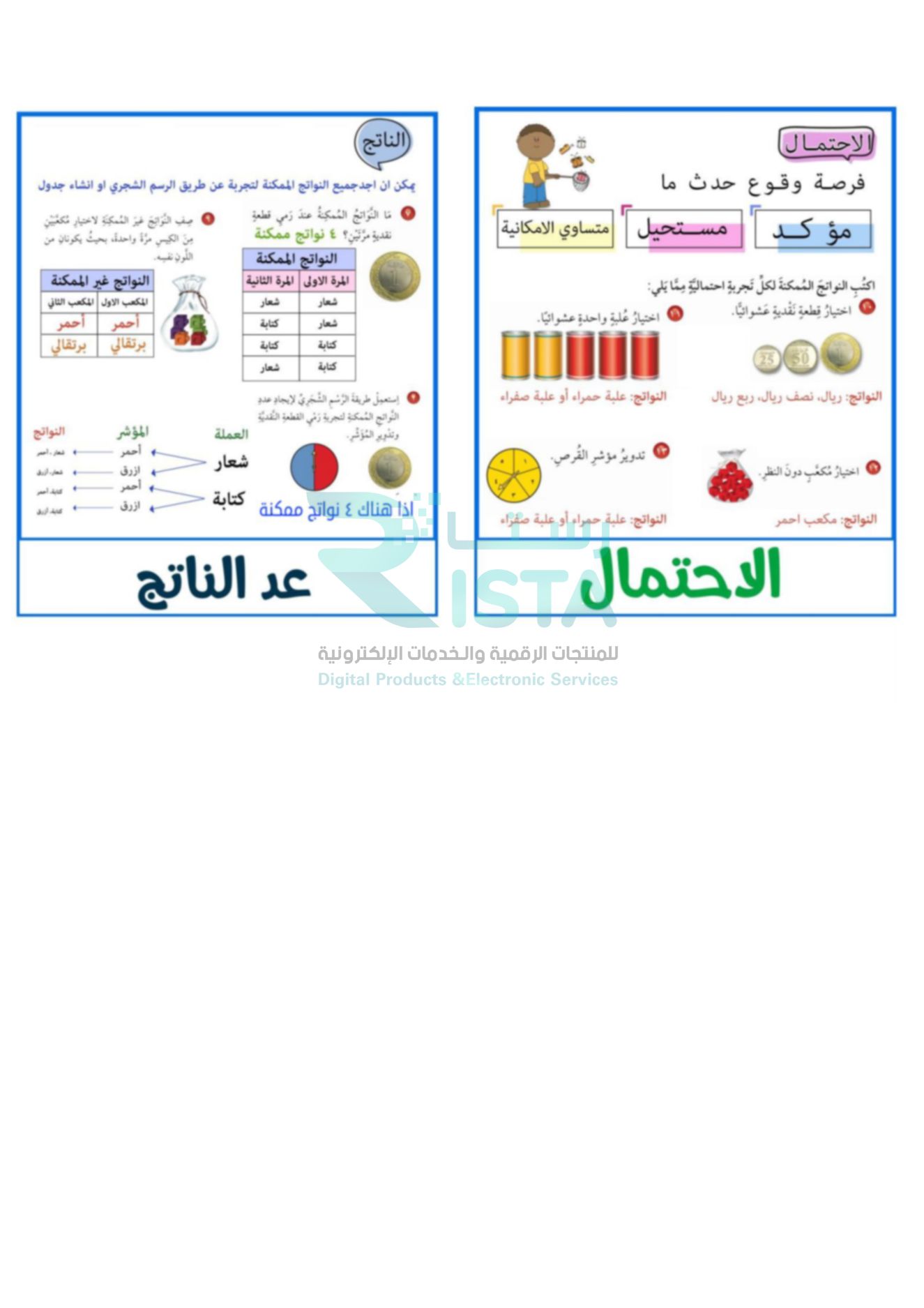 مطوية الإحصاء والاحتمال رياضيات الخامس الإبتدائي  الفصل الدراسي الثاني