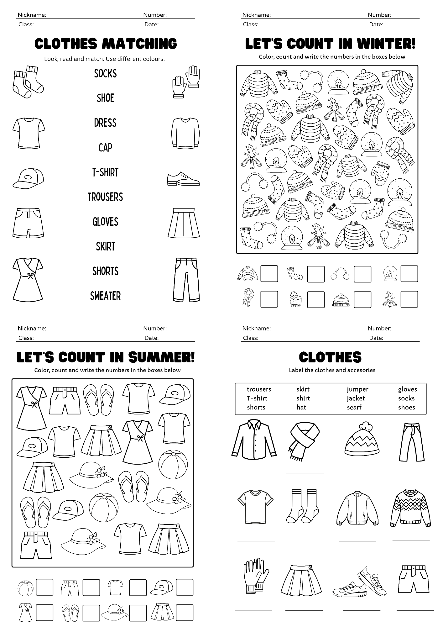 أوراق عمل درس ( clothes ) مادة اللغة الإنجليزية pdf