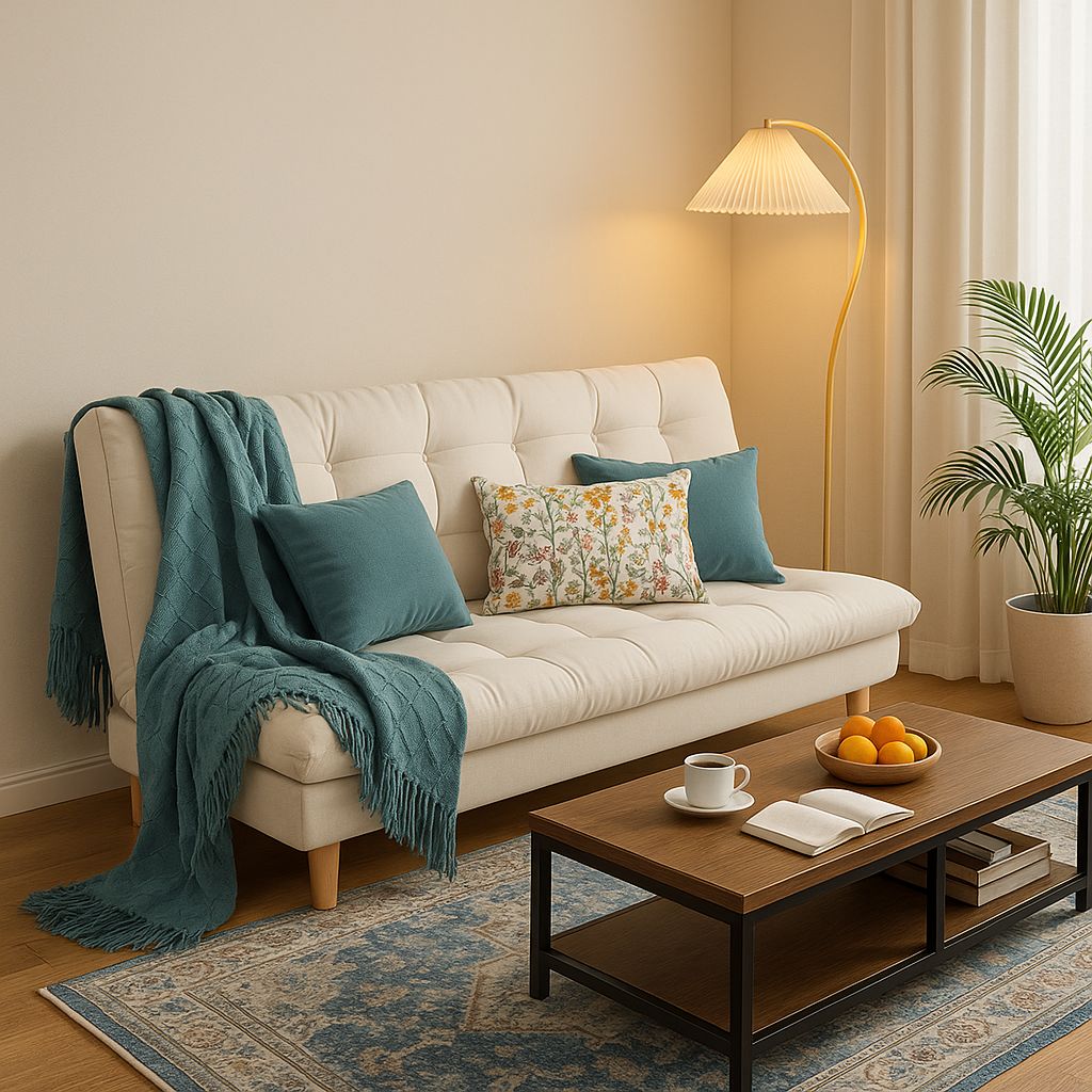 تنسيق ركن جلوس " بطابع ابيض وتركوازي "