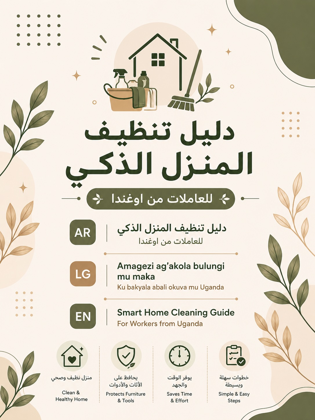 دليل تنظيف المنزل الذكي للعاملات الأوغنديات - عربي/لوغندي/إنجليزي