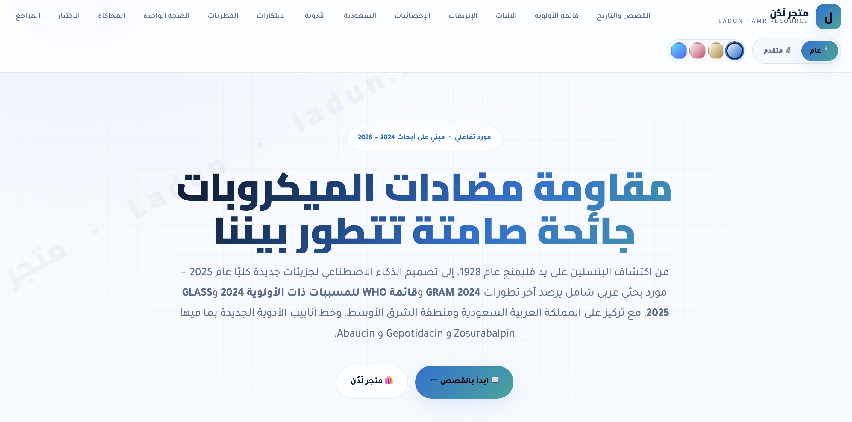مقاومة مضادات الميكروبات · مورد تفاعلي عربي شامل | AMR Premium Resource