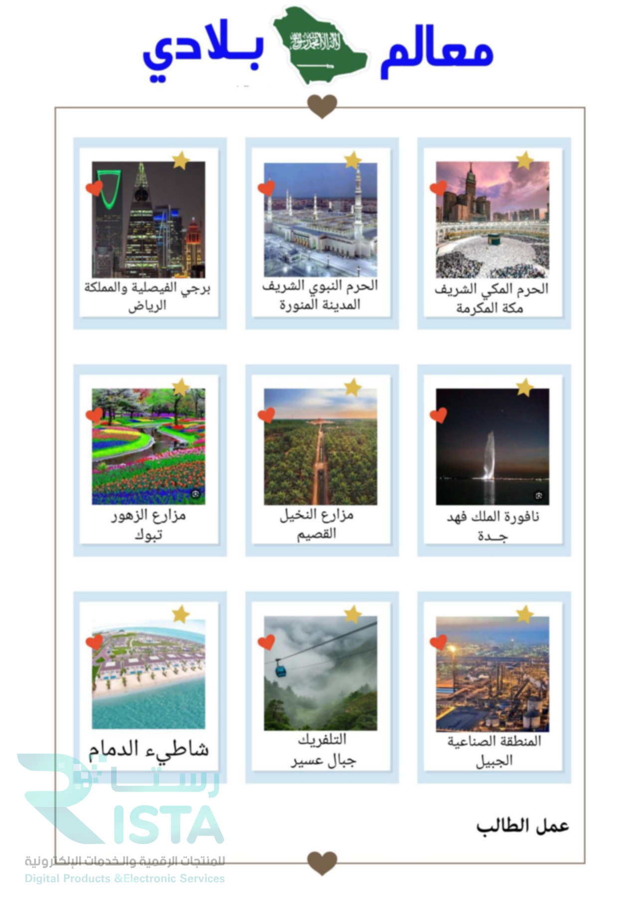 مطوية مهمة ادائية معالم بلادي لغتي الثالث الإبتدائي  ﻿الفصل الدراسي الأول