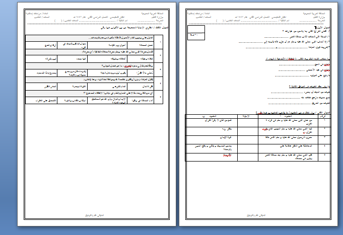 اختبار تشخيصي لصف الخامس الفصل الدراسي الثاني