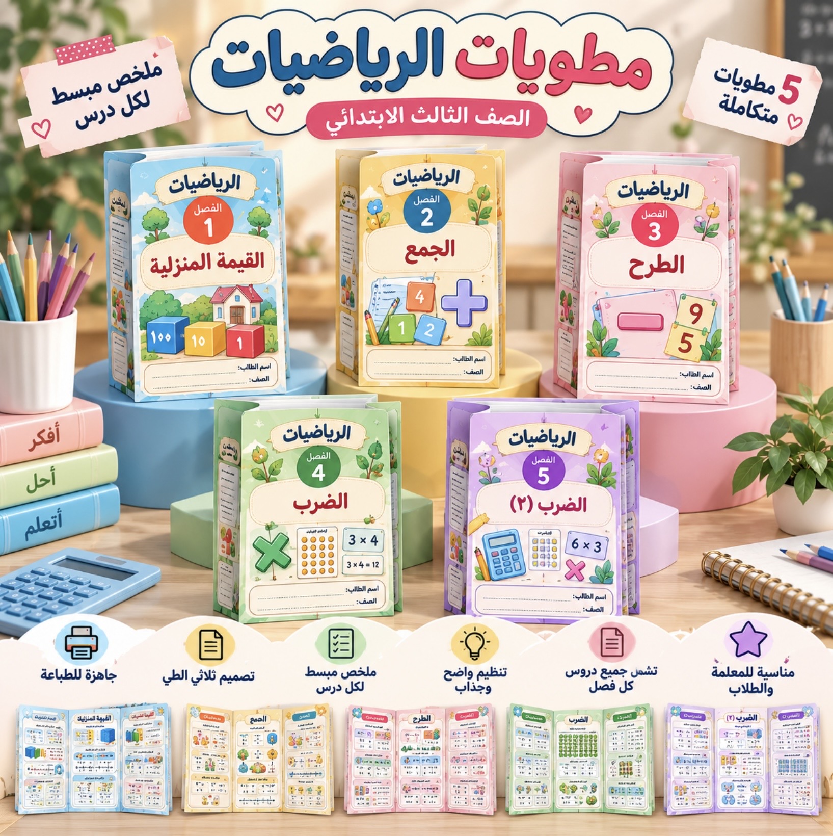 مطويات رياضيات صف ثالث ابتدائي الترم الأول