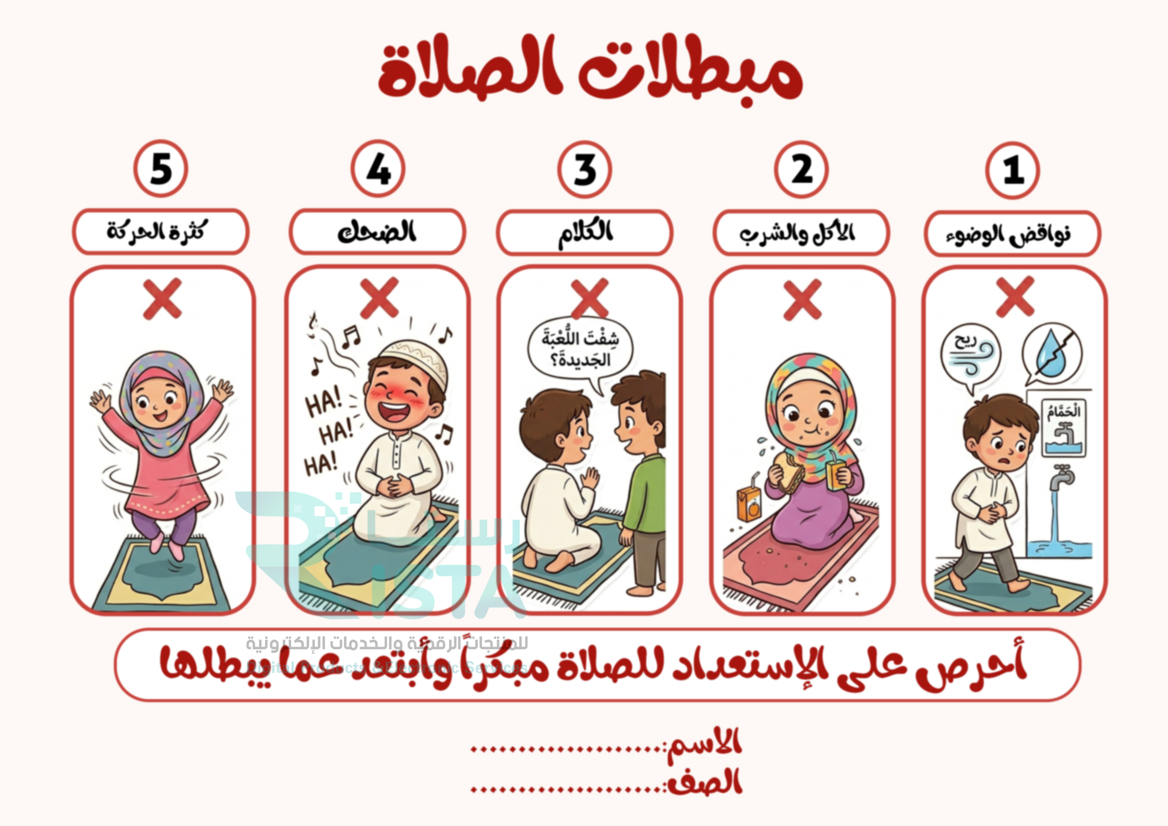 مطوية مبطلات الصلاة دراسات إسلامية الأول الإبتدائي  الفصل الدراسي الثاني