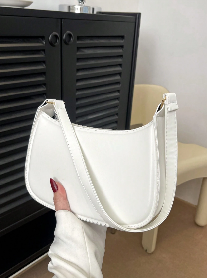 حقيبة كتف ذات لون أحادي، حقيبة نسائية بأسلوب بسيط، حقيبة هلال قمري عصرية للنساء