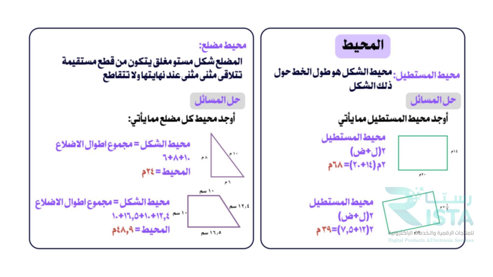 مطوية المحيط والمساحة والحجم رياضيات الخامس ابتدائي  الفصل الدراسي الثاني