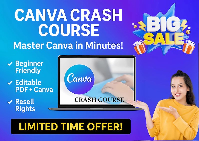 دورة Canva المكثفة للمبتدئين مع MRR و PLR | PDF قابل للتحرير + قالب Canva