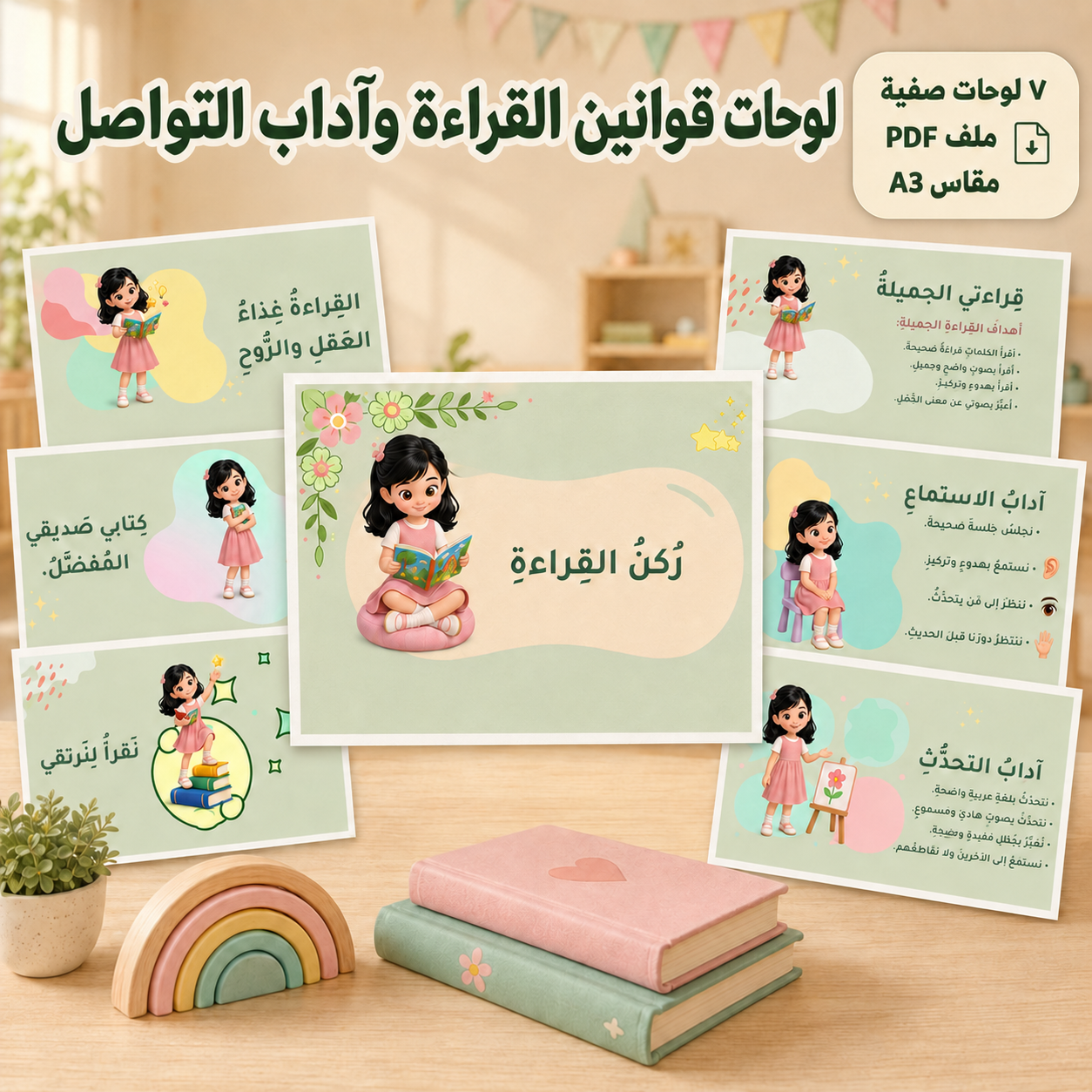سبع لوحات قوانين القراءة وآداب التواصل