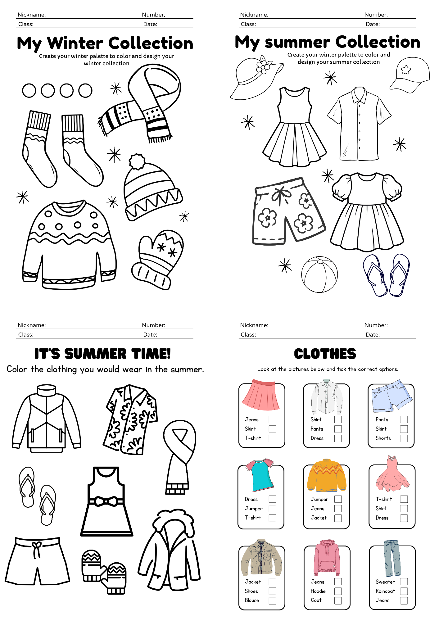 أوراق عمل درس ( clothes ) مادة اللغة الإنجليزية pdf