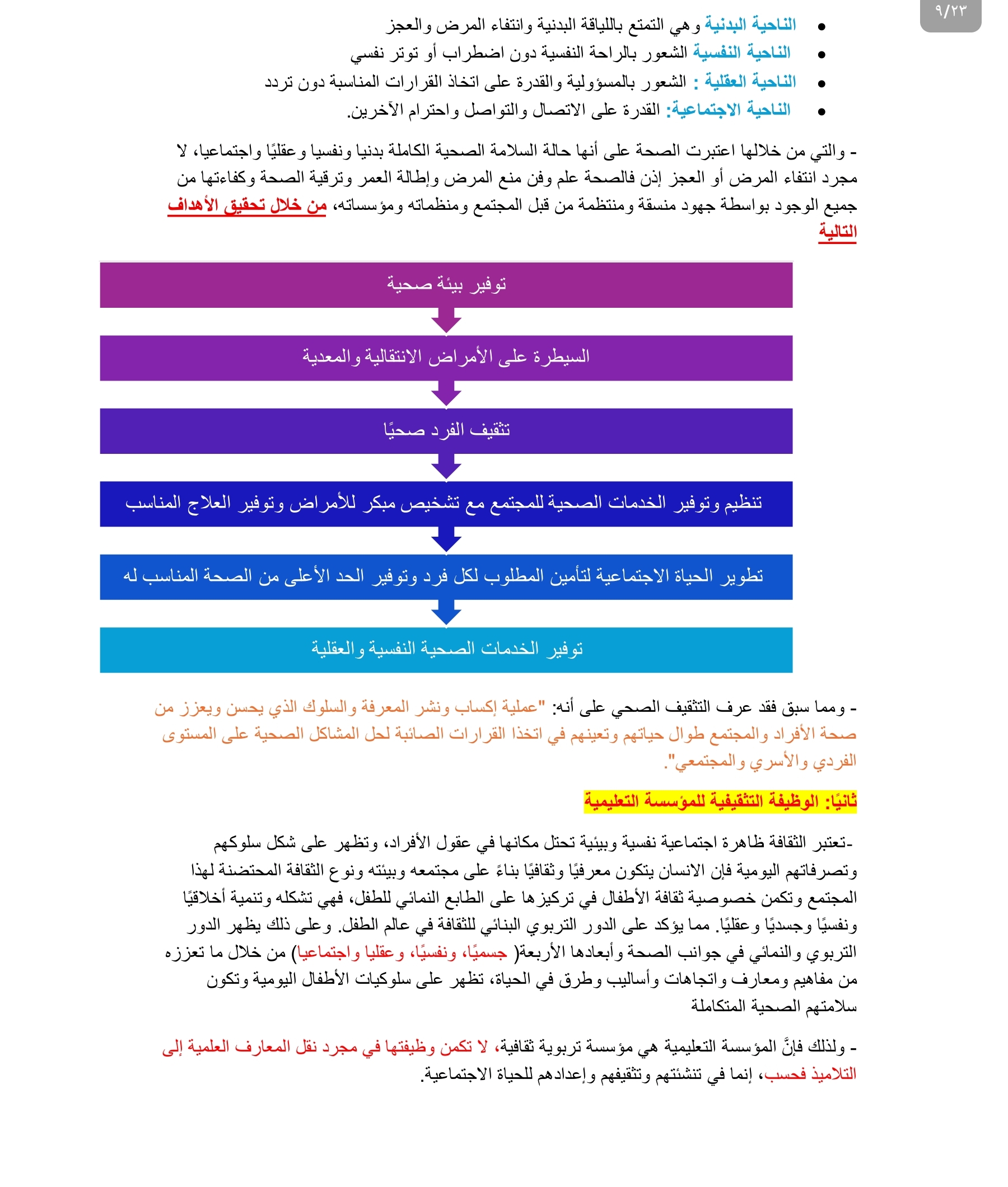 ملخص علم الاجتماع الصحة