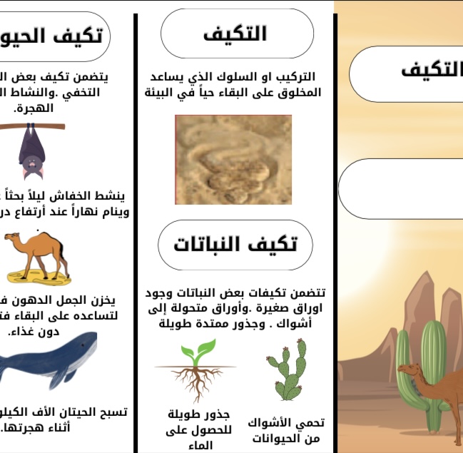 مطوية علوم وحده النظام البيئي درس التكيف صف ثالث