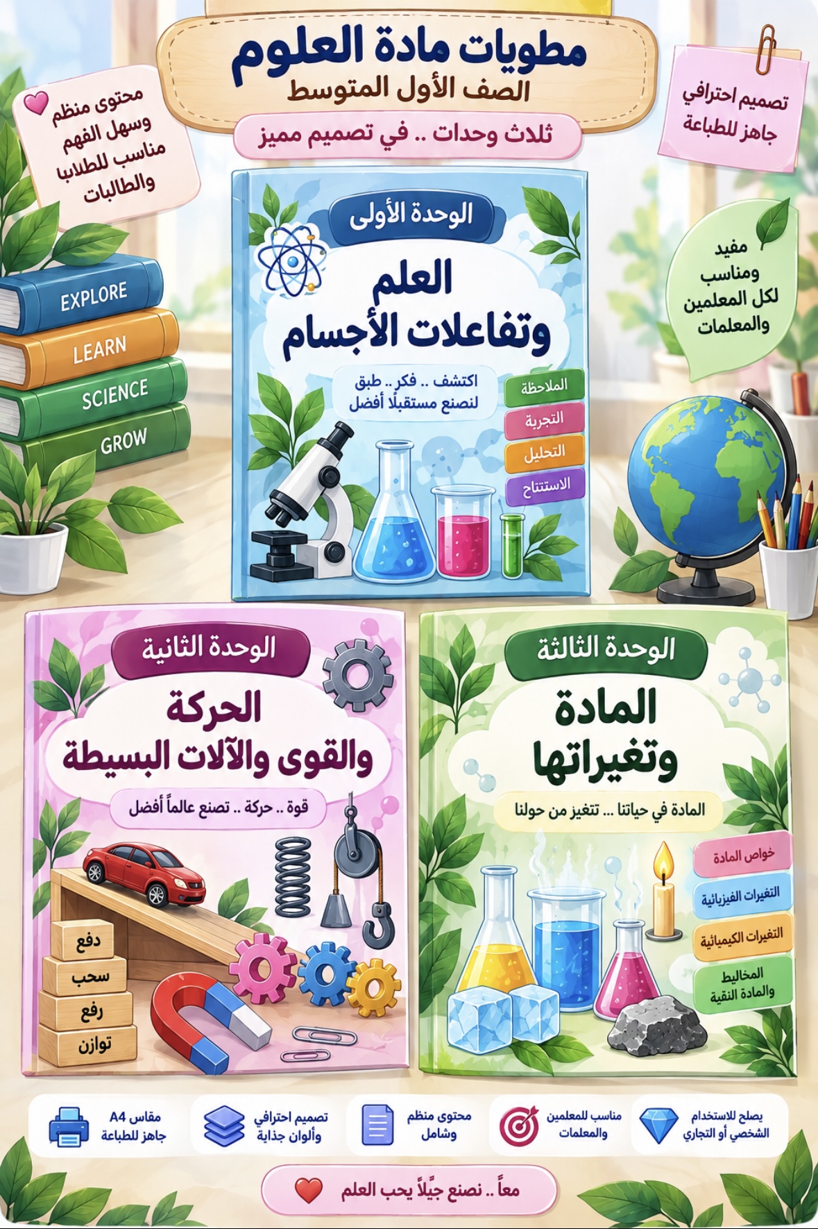 مطويات علوم صف اول متوسط الترم الأول