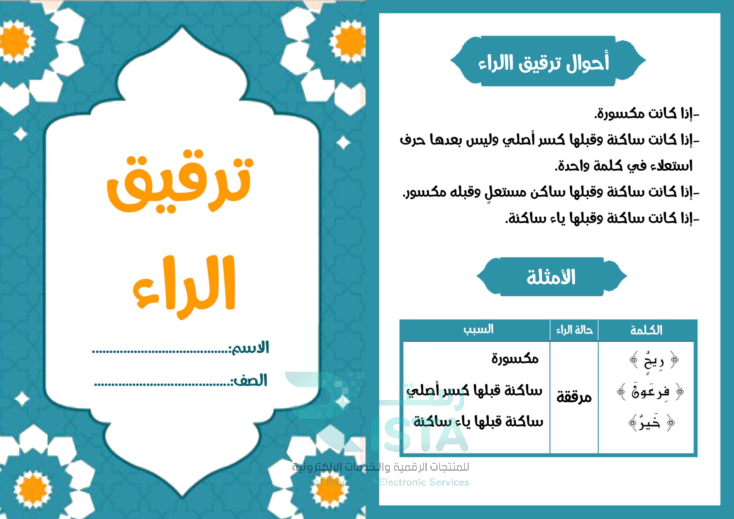 مطوية ترقيق الراء القرآن الكريم تجويد السادس الإبتدائي  الفصل الدراسي الثاني