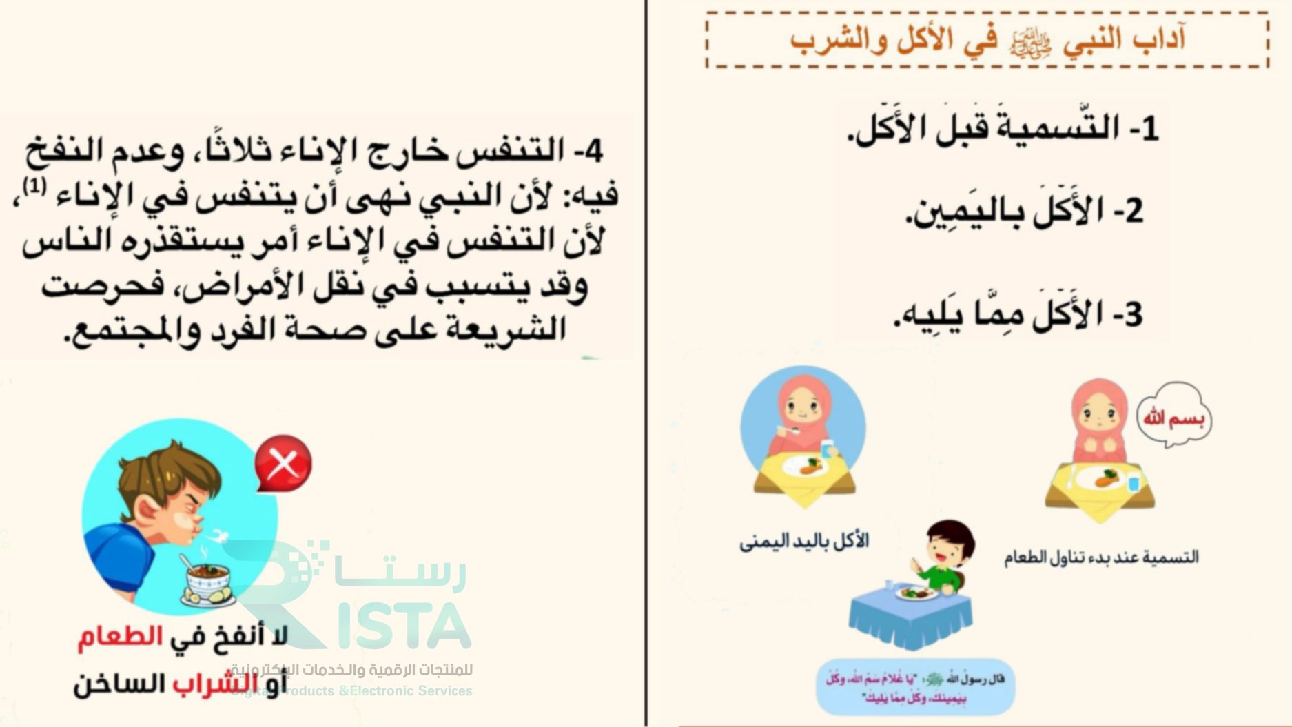 مطوية أكل النبي صلى الله عليه وسلم وشربه دراسات إسلامية حديث رابع ابتدائي  الفصل الدراسي الثاني