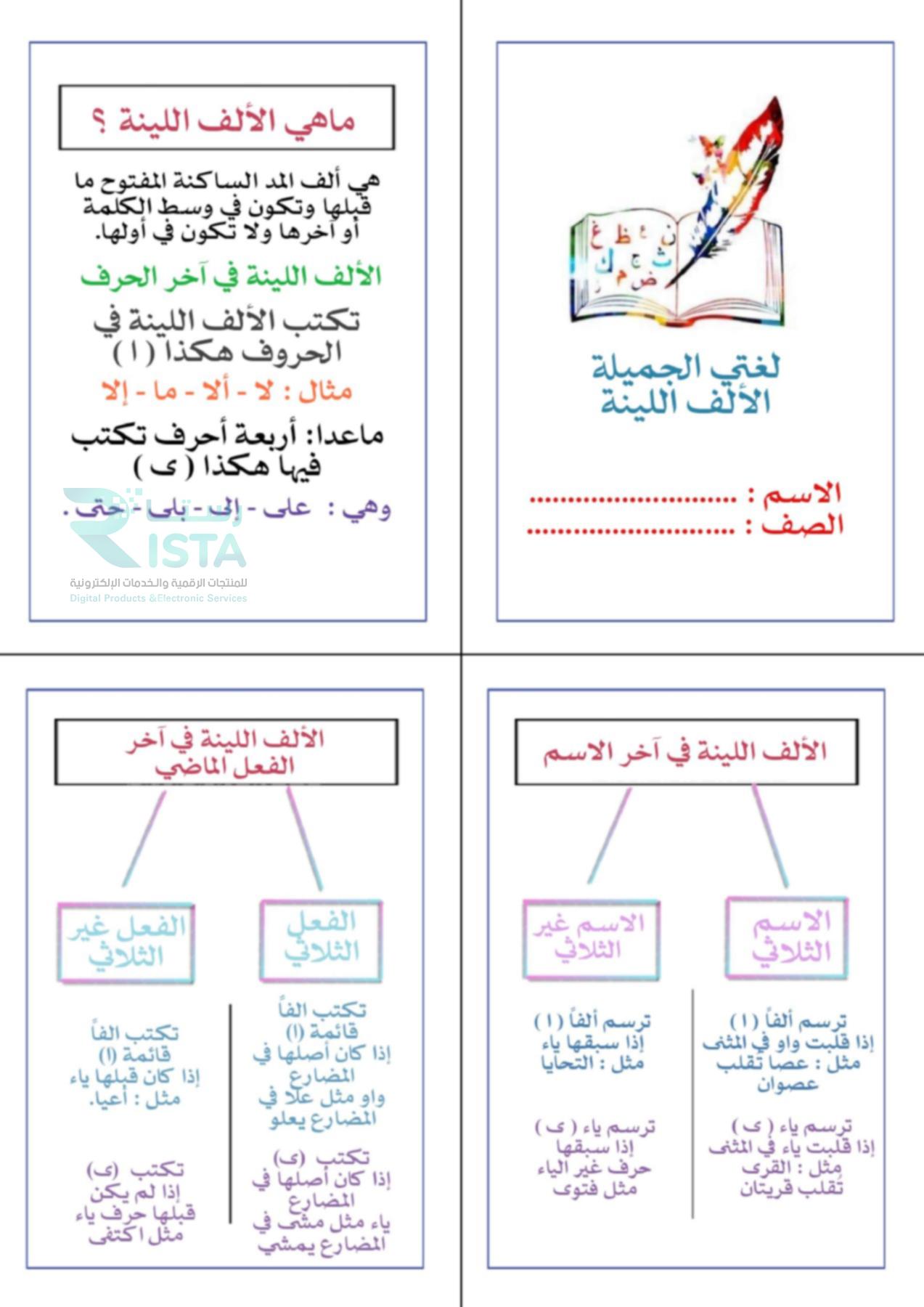 مطوية الألف اللينة لغتي رابع ابتدائي  الفصل الدراسي الثاني