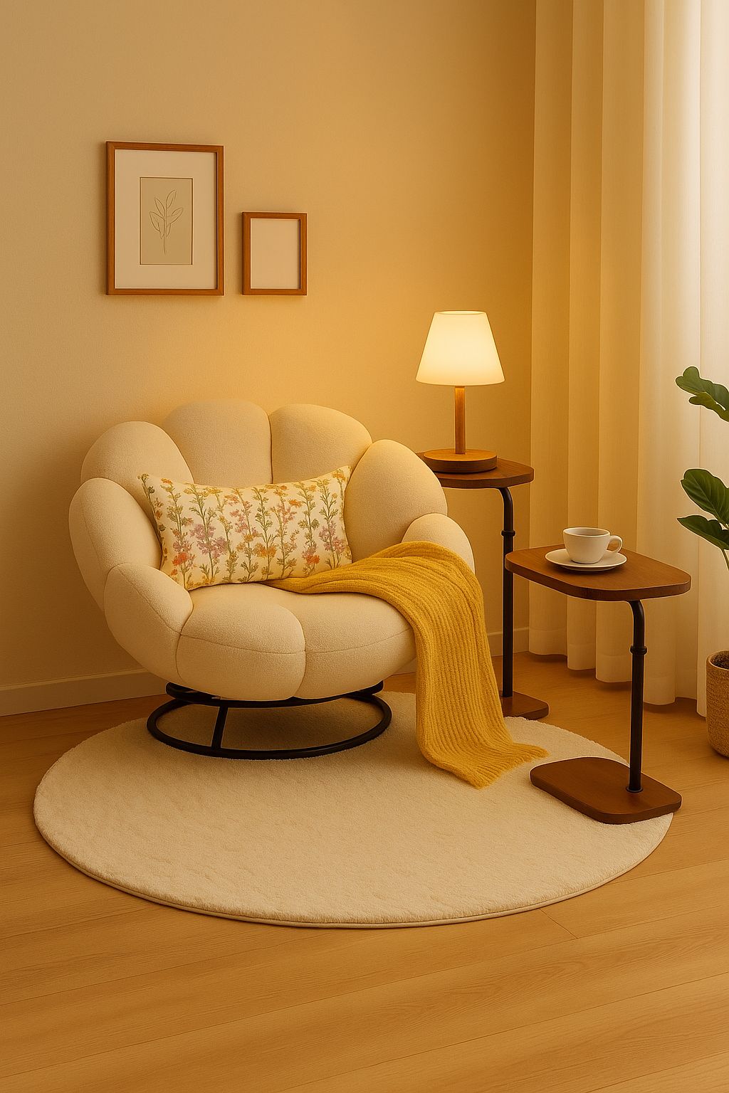 تنسيق ركن جلوس " بطابع ابيض وأصفر " مصباح لاسلكي