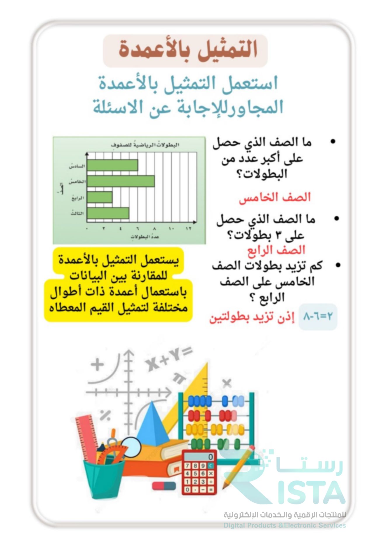مطوية تنظيم البيانات وعرضها وتفسيرها رياضيات رابع ابتدائي  الفصل الدراسي الأول