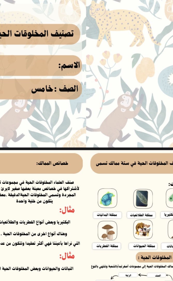 تصنيف المخلوقات الحية علوم صف خامس الفصل الاول