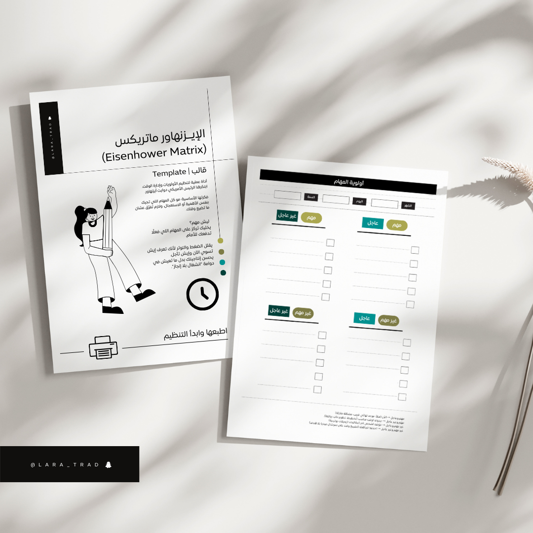 قالب لإدارة المهام | مجانا | الإيــزنهاور ماتريكس (Eisenhower Matrix)