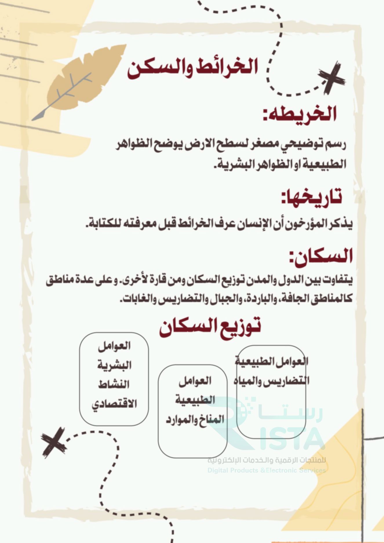 مطوية الخرائط والسكان دراسات اجتماعية خامس ابتدائي  الفصل الدراسي الثاني