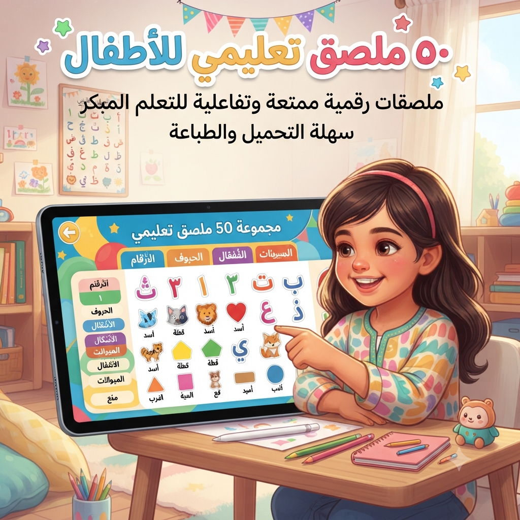 ٥٠ ملصق تعليمي للأطفال لتعلم العربية بسهولة قابل للتعديل
