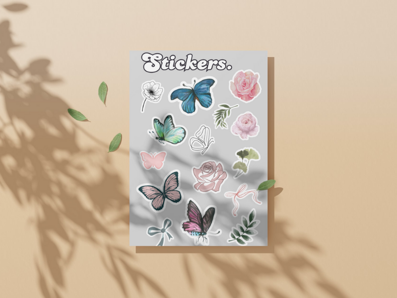 ستيكر | مجموعة الفراشات و الورود