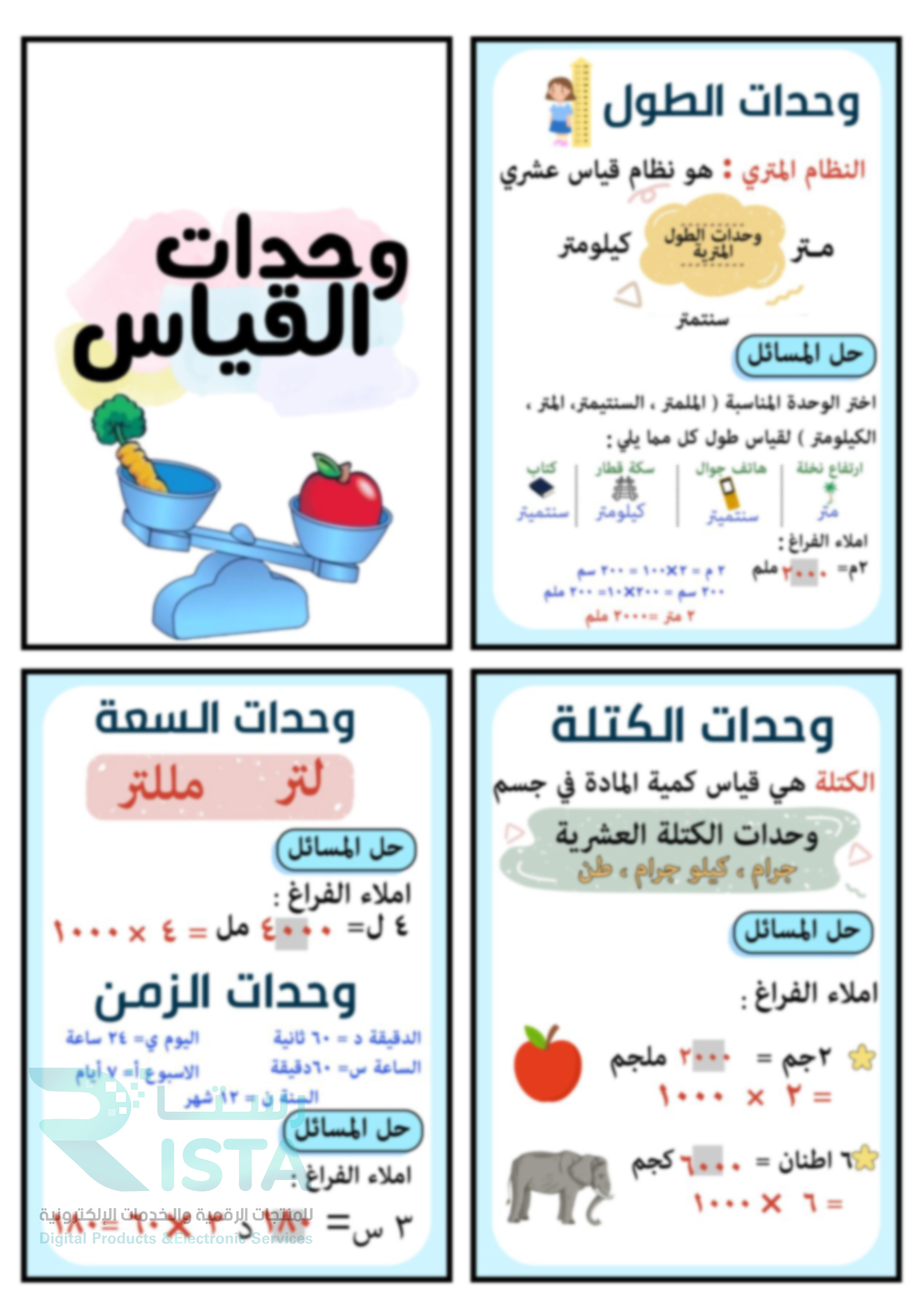 مطوية وحدات القياس رياضيات الخامس الإبتدائي  الفصل الدراسي الثالث
