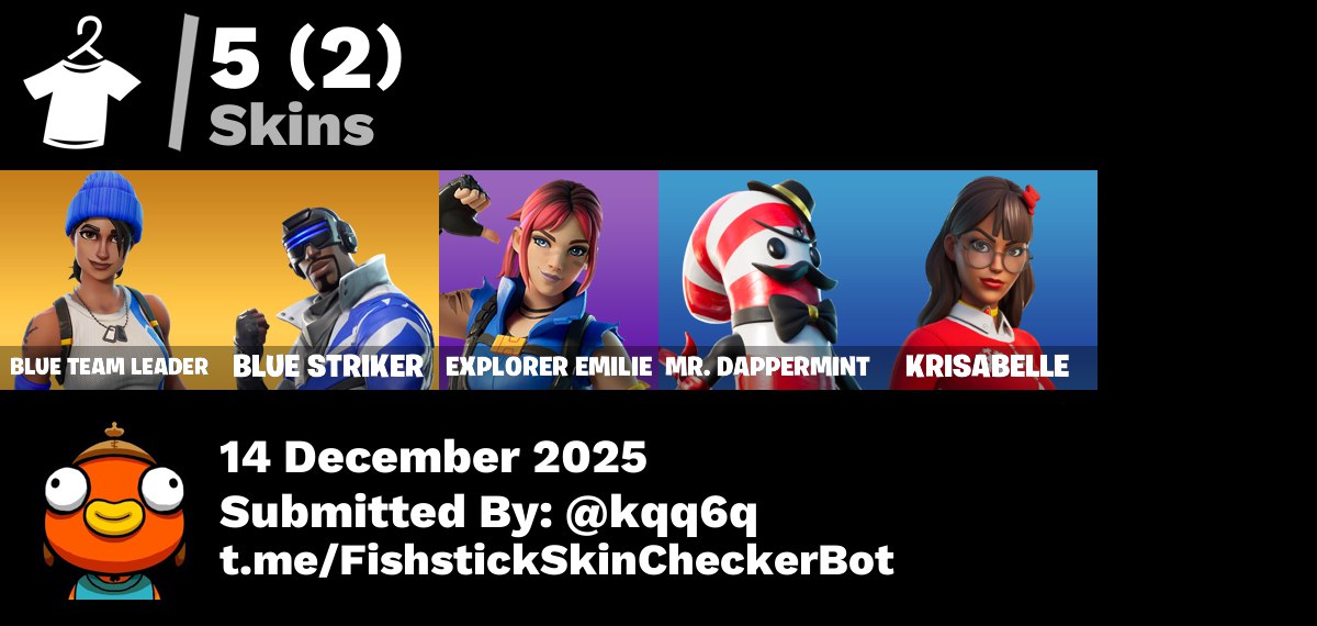 حساب فورت سكن [PC/PSN/XBOX] 5 skins | Blue Team Leader | Blue Striker | Explorer Emilie | Mr. Dappermint | Krisabelle | Blue Shift | Spectra Protector | Octane Cruiser | 100 VB